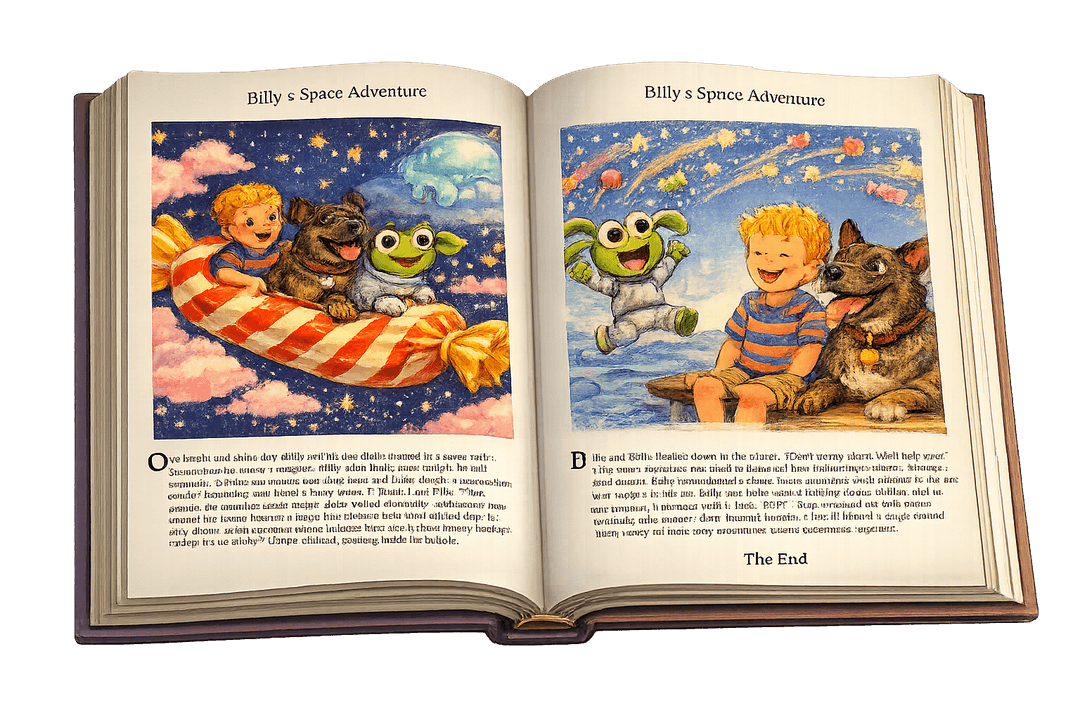 Personalized storybook spread with illustrations