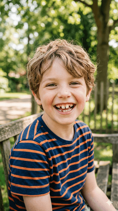 Smiling boy on a bench